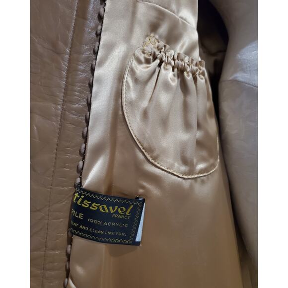 Vtg Tissavel France Faux Fur Belted Leather Coat and Gloves Womens Size 6 Tan - Picture 11 of 15